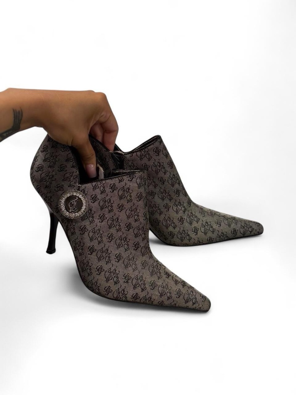 Baby Phat Monogram Pointed Toe Stiletto Booties